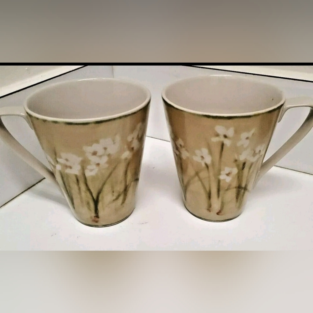222 Fifth Cheri Blum 's Narcissus Stoneware Mug Set of 2 Pre-owned